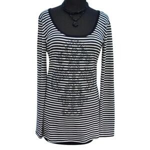 Cache Rhinestone Embellished Top New Stretch Scoop Neck Open Back $88 NWT B & W
